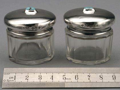 Liberty Cymric Silver and Glass Rouge Pots